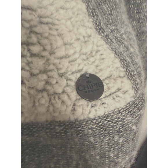 Chipie Vintage 90s Sherpa Fleece Jacket French Designer Gray Knit Bomber Mixed M - Picture 4 of 9